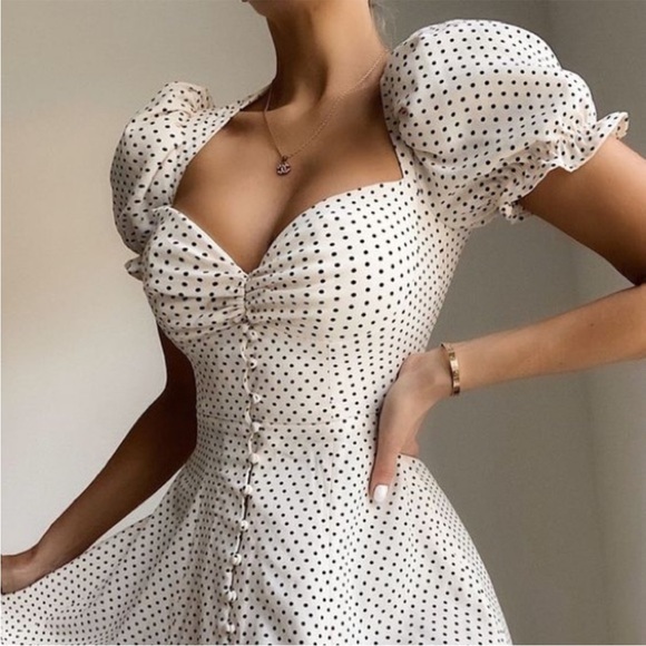 RARE HOUSE OF CB 'Ellery' Polka Dot Puff Sleeve Midi Sundress NWOT - Picture 3 of 11